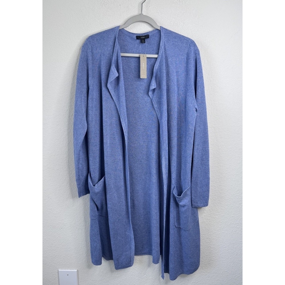 NWT J.Crew Juliette Collarless Sweater Women's M‎ Blue Linen Blend Open Front